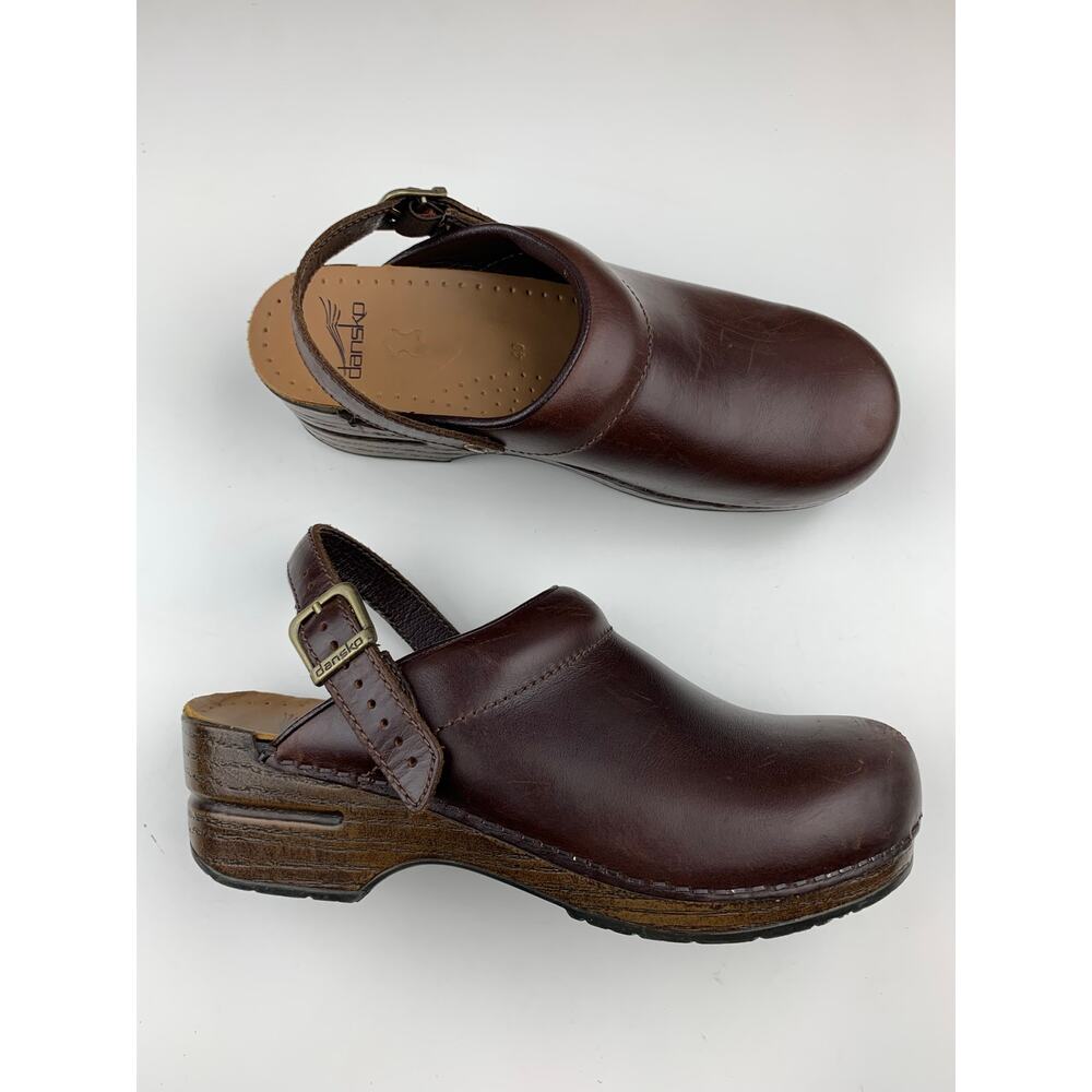 Dansko Ingrid Clogs Brown Leather Slip On Shoes Slingback Women's 40 US 9.5 10 - Picture 2 of 10